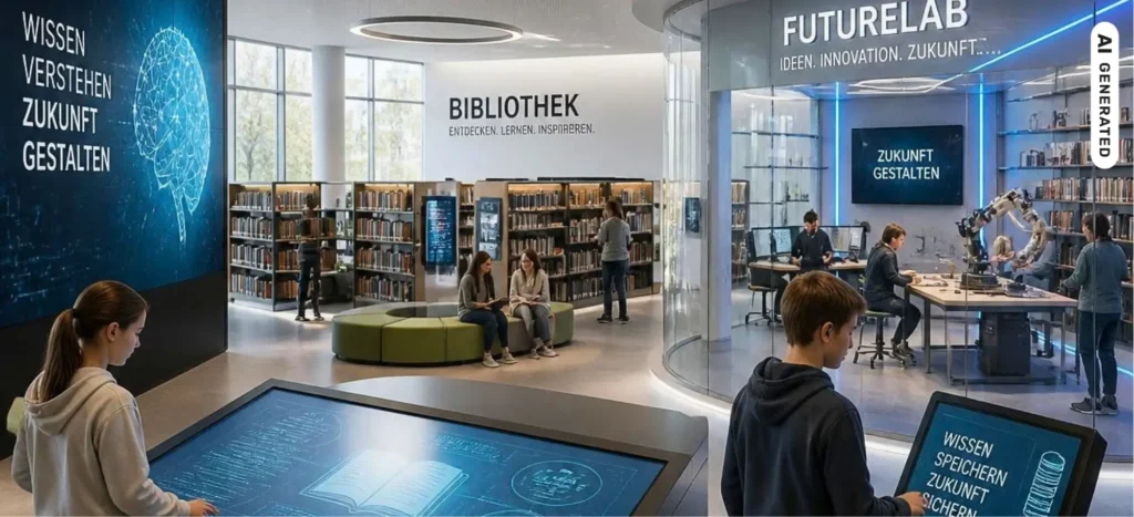 Sachsen2_Von_der_Schulbibliothek_zum_FutureLab KI-generiertes Bild; Projekt Förderpreis 2026 - Von der Schulbibliothek zum FutureLab